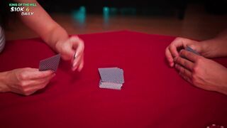 Stepsister lost a strip card game and got a creampie and cum in her mouth after hot sex