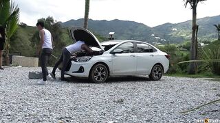 LEO WILD AND LIL TIMMY CONVINCE STRANGER TO FUCK HER WHILE REPAIRING HER CAR